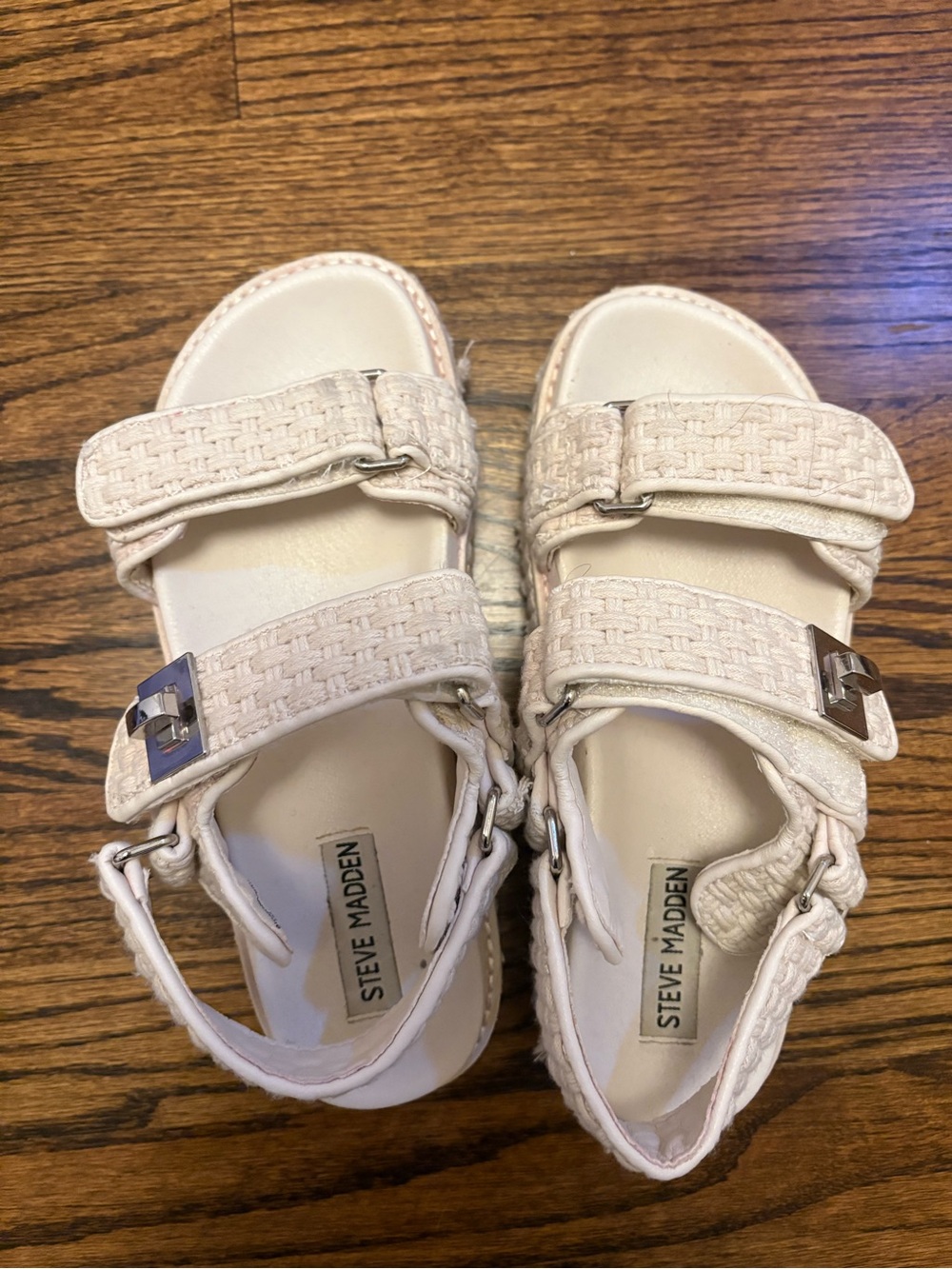 Steve Madden Cream/Tan Woven Double-Strap platform Sandals